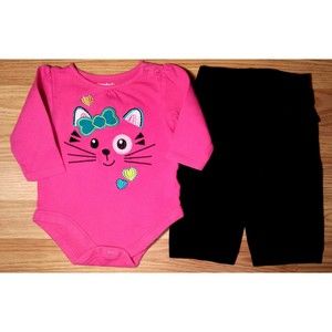 Girl's Size 3-6 M Two Piece Garanimals Pink Kitten Design L/S Top & Black Pants